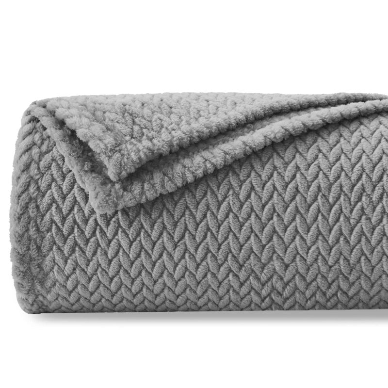 NEWCOSPLAY Super Soft Throw Blanket Grey Premium Silky Flannel Fleece Leaves Pattern Lightweight Bed Blanket All Season Use (Grey, Throw(50"x60")) - Image 1